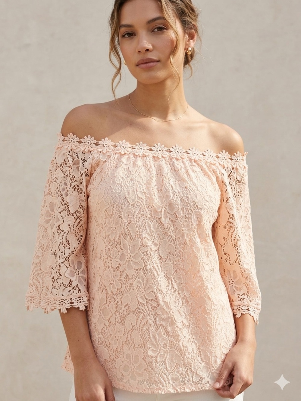MIHOLL Women’s Lace Off-Shoulder Bell Sleeve Blouse Size Large / Romantic Boho